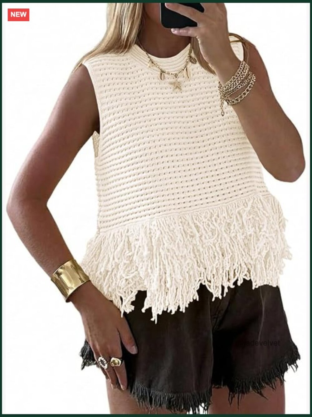 Crochet Crop Tank Top Sleeveless Fringe Crew Neck Boho Knit Summer Vest
